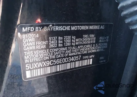 2014 BMW X3 xDrive28I из США, поврежденный, VIN 5UXWX9C56E0D34057